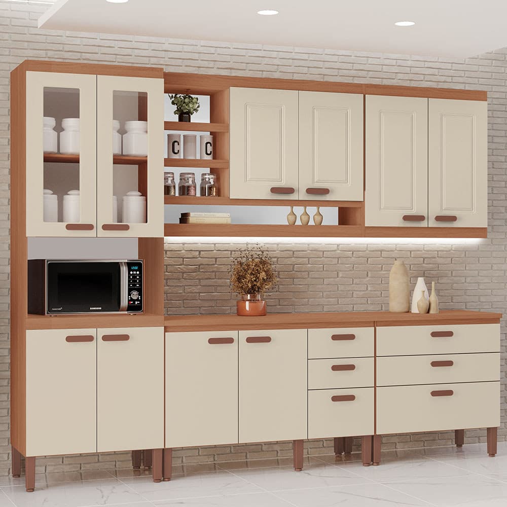 Cozinha Modulada Completa Móveis Home 100% MDF 10 Portas e 6 Gavetas
