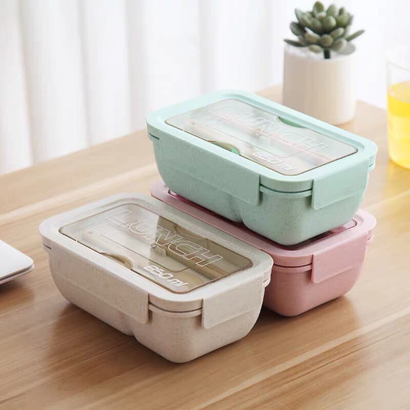 Pote De Marmita Lunch Box Com Divisória Ecológica 850ml/Pote de marmita material ecológico com talheres e divisórias com suporte de celulares/Marmita Lancheira Recipiente 800ml Plástico Ecológicol Vai Ao Micro-ondas