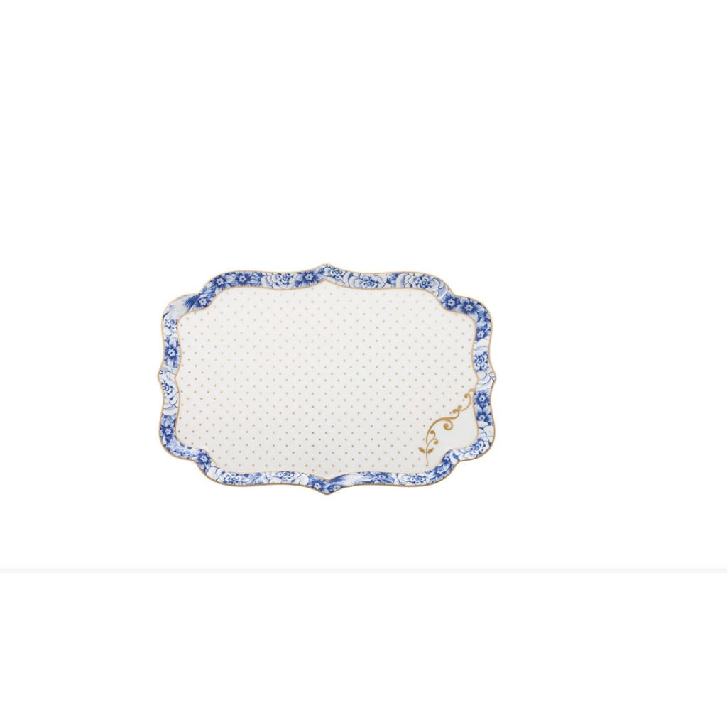 Travessa Retangular Rasa de Porcelana Luxo Importada Travessa Branco com Azul Pip Studio