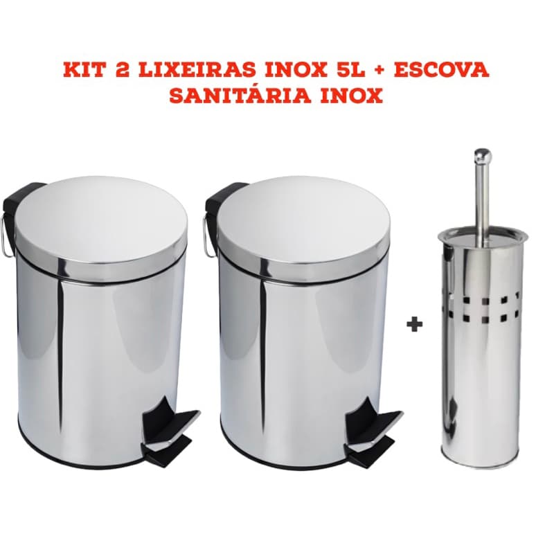 Lixeira Inoxidável + Escova sanitária Lixeira de banheiro e cozinha Lixeira aço inox Lixeira Cromada