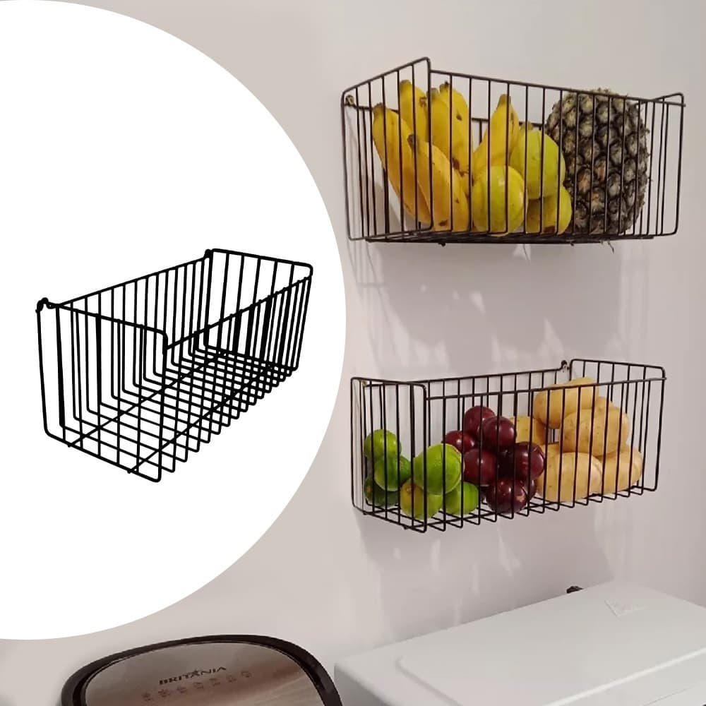 Cesto de Fruteira Cesto Organizador Multiuso 15x15x35cm Fruteira de Parede Cesto Aramado Modelo N04 Preto Cromado Branco