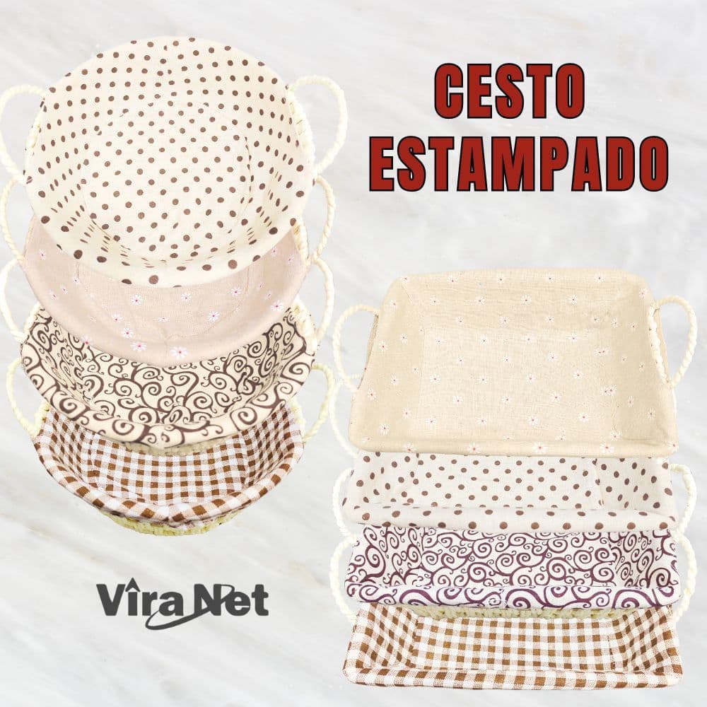 Cesto de Pão Redondo Retangular para Pães Bolos Organizador com Forro Estampados