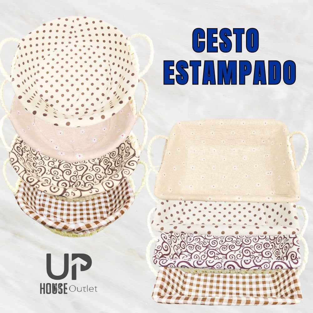 Cesto de Pão Redondo Retangular para Pães Bolos Organizador com Forro Estampados