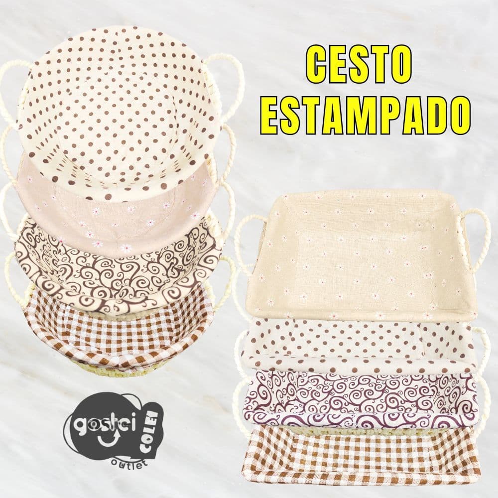 Cesto de Pão Redondo Retangular para Pães Bolos Organizador com Forro Estampados