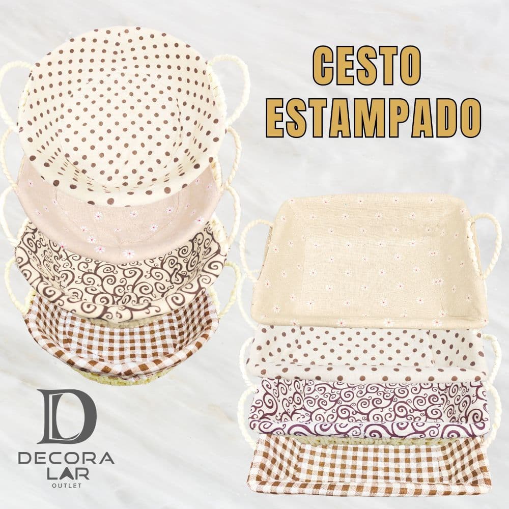 Cesto de Pão Redondo Retangular para Pães Bolos Organizador com Forro Estampados