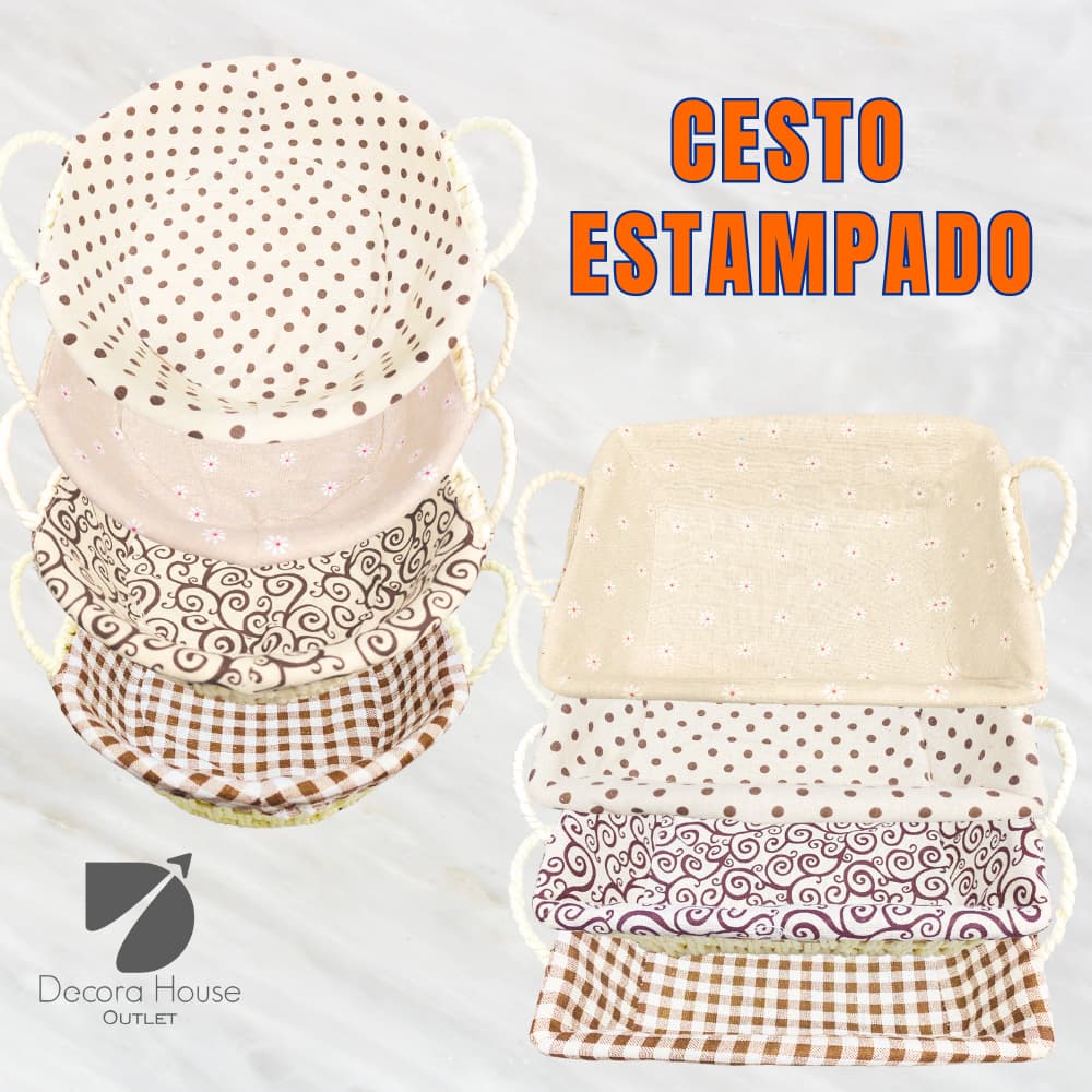 Cesto de Pão Redondo Retangular para Pães Bolos Organizador com Forro Estampados