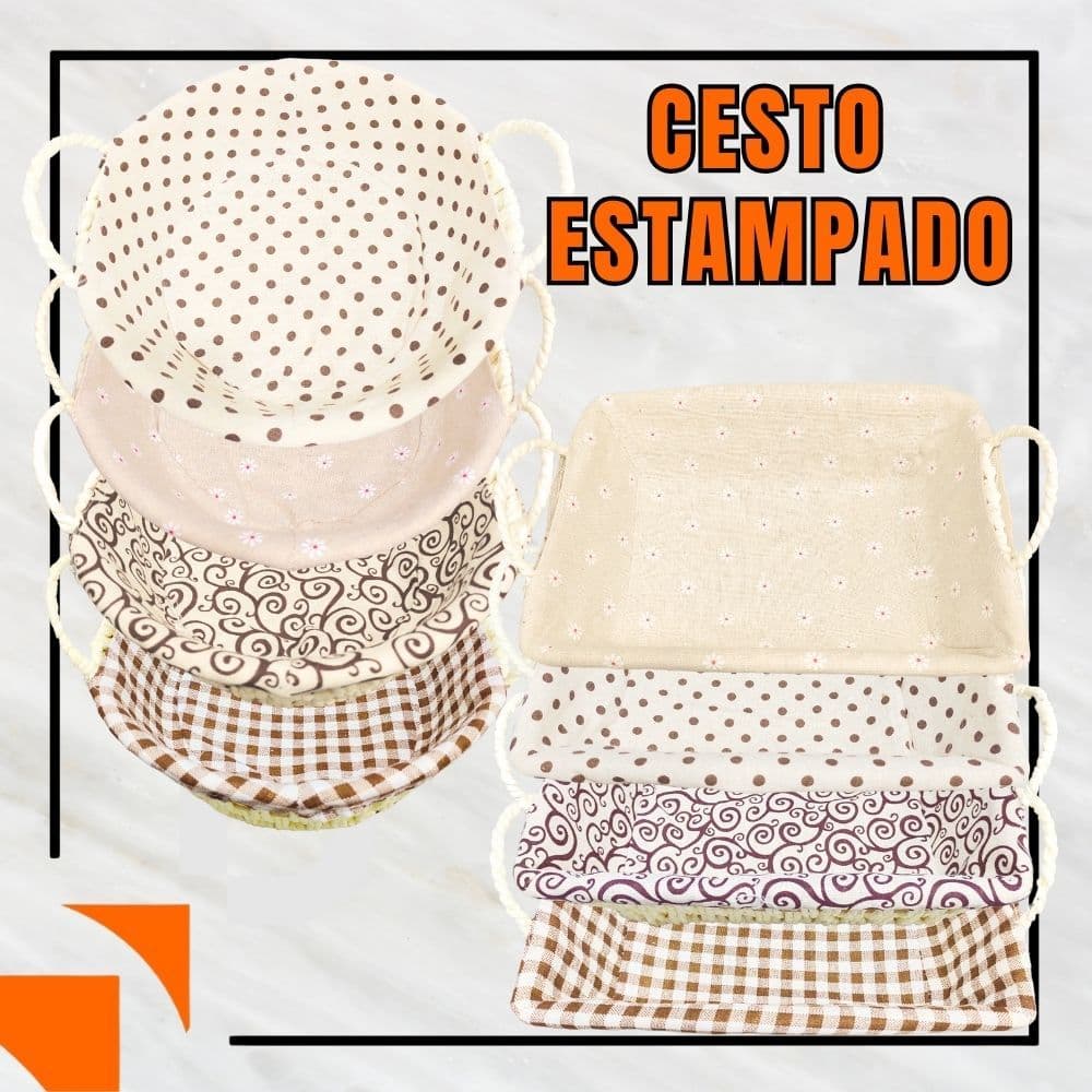 Cesto de Pão Redondo Retangular Oval para Pães Bolos Organizador com Forro Estampados