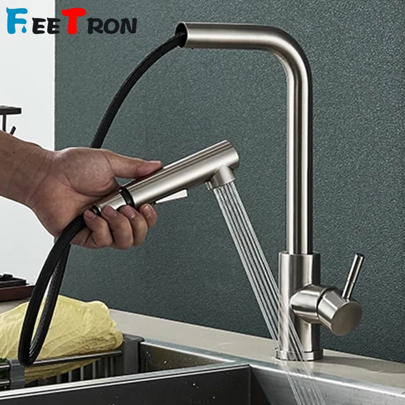 INOX Torneira Cozinha Gourmet Torneira Cozinha Bancada Misturadora Quente E Fria Guindaste Rotativo