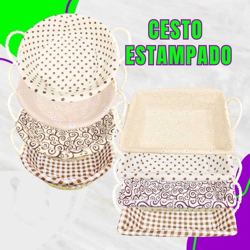 Cesto de Pão Redondo Retangular para Pães Bolos Organizador com Forro Estampados