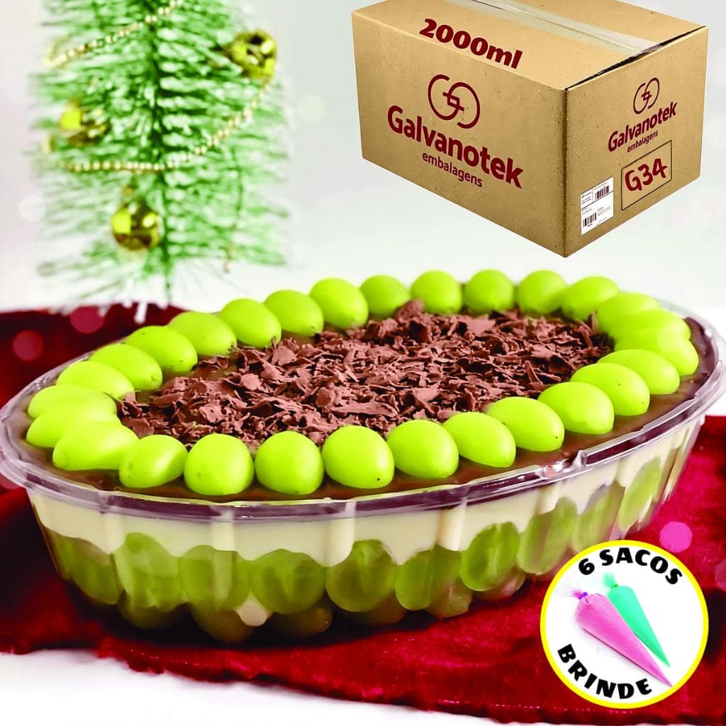 Embalagem Oval Tampa Galvanotek G34 Colomba 2000 ml Sobremesas, Mousses, Pavê ou Bombom na Travessa
