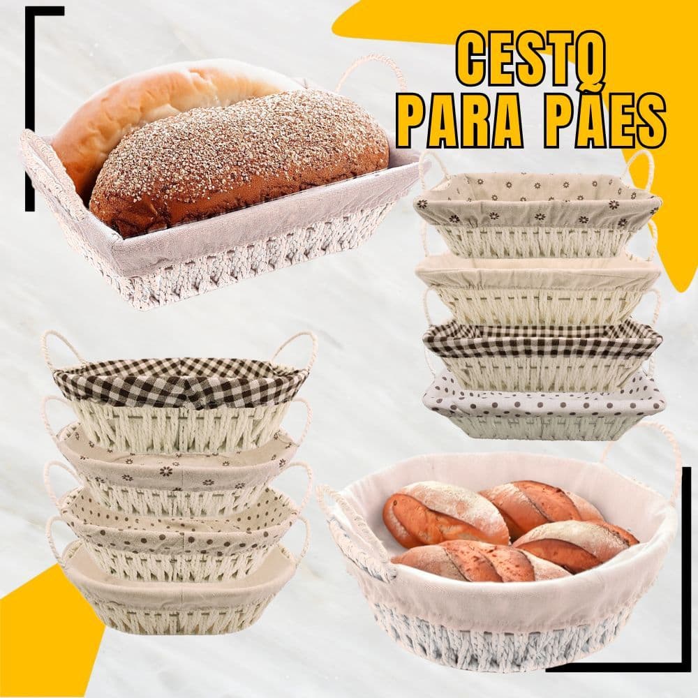 Cesto de Pão para Pães Bolos Organizador com Forro Estampados Multiuso