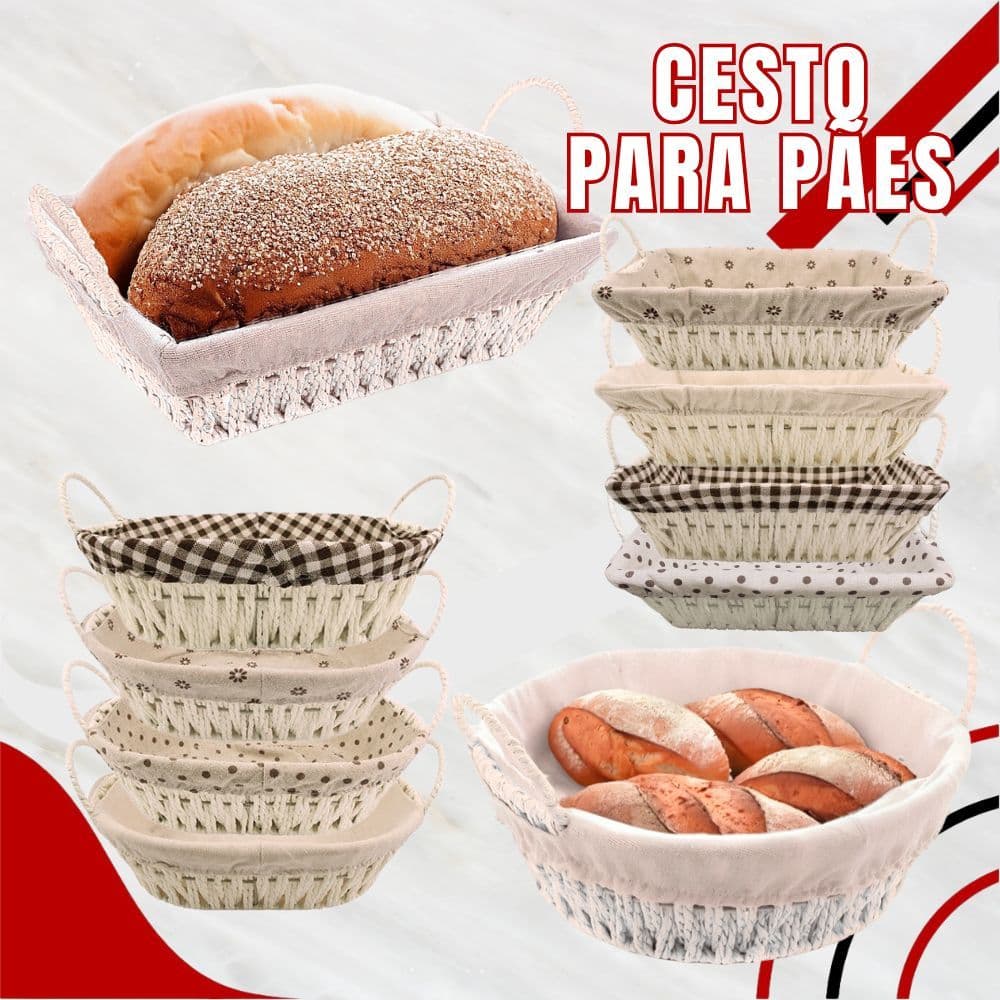 Cesto de Pão para Pães Bolos Organizador com Forro Estampados Multiuso