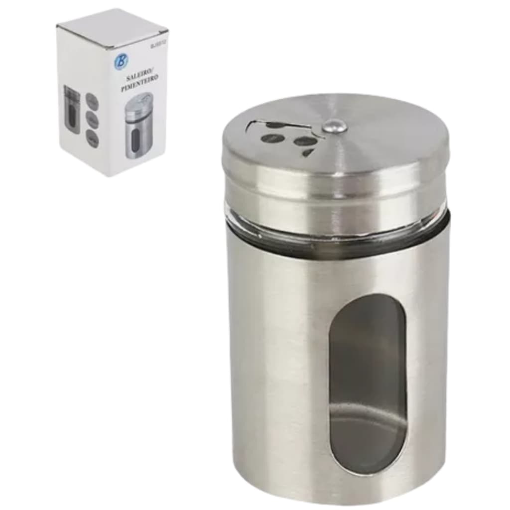 Saleiro Pimenteiro Inox Vidro 100ml Pimenteiro Metal