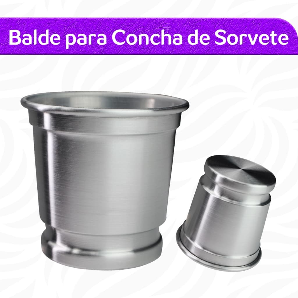 Balde Para Concha Colher Sorvete Alumínio 13x13x10 Cm Resistente