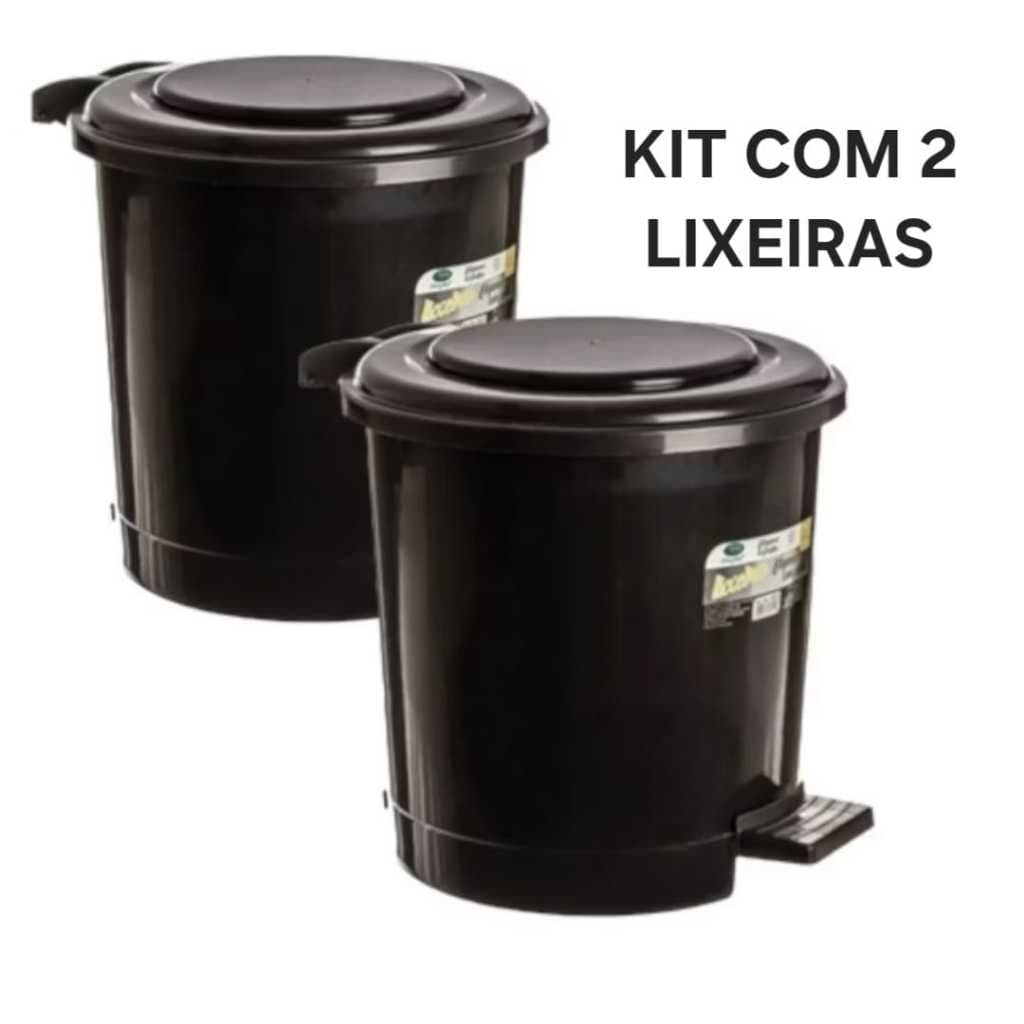 Kit Com 02 Lixeira plástica Lixeira plástica  7,5 Litros  Cozinha  área com Pedal  Plasmar Cozinha Banheiro área co