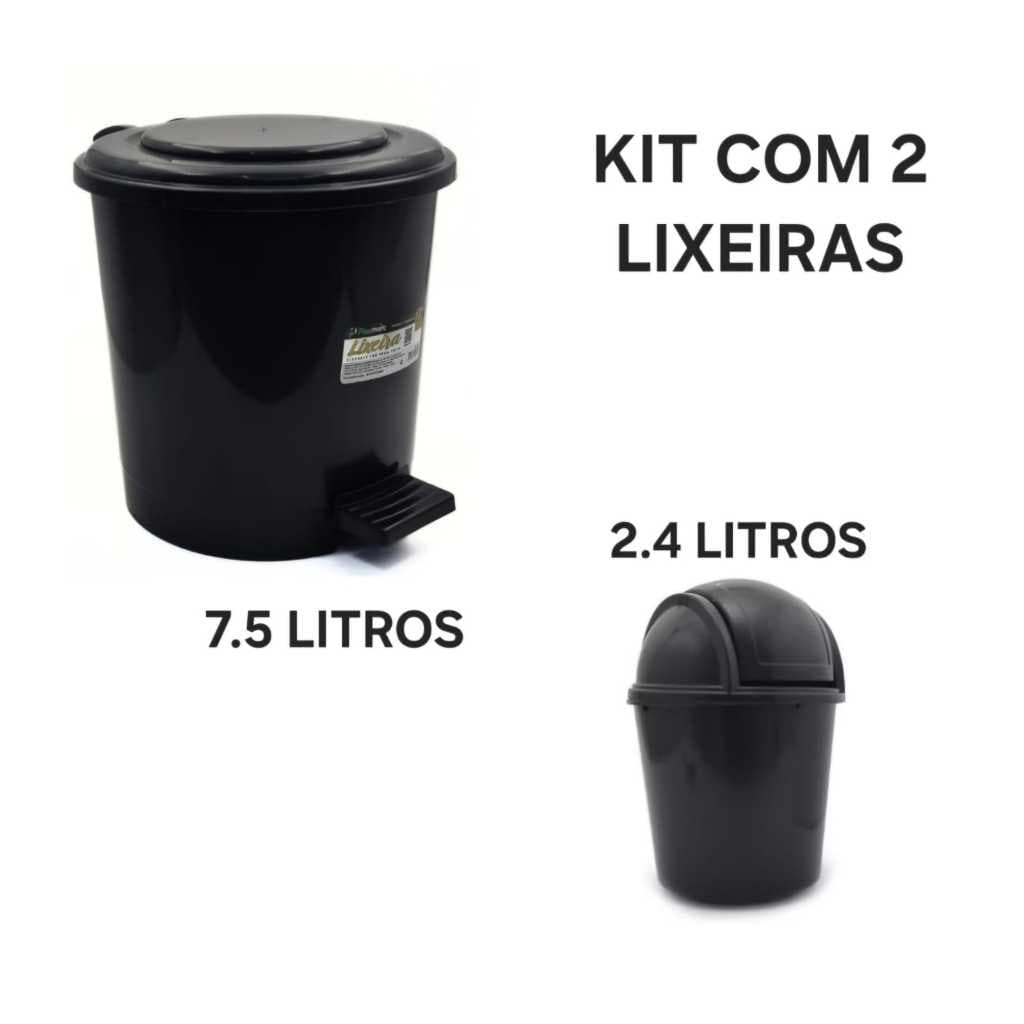 Kit Com 2 Lixeiras: 1 Lixeira Basculante 2,4 Litros Pia Cozinha  Limpeza Higiene e 1 Lixeira Redonda Pedal 7,5 Litros