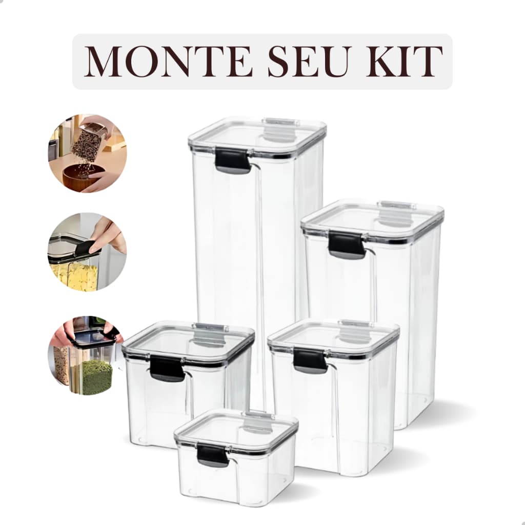 Monte seu Kit de Potes Herméticos para Mantimentos Cozinha Despensa Armário