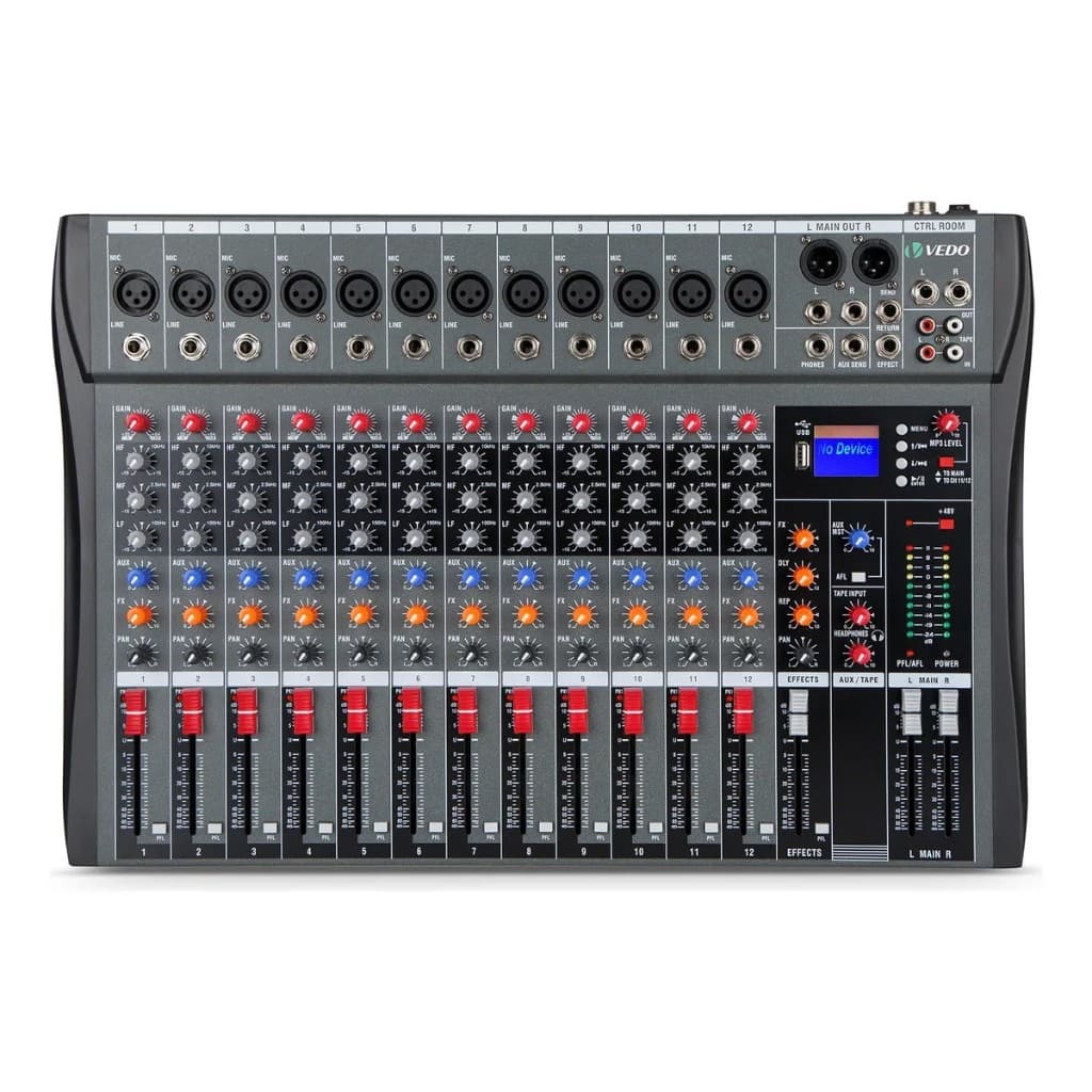VEDO Misturador Mini Mixer De Áudio Portátil 12/8/7 Canais Mixer de placa de som com Bluetooth USB para Música Podcast
