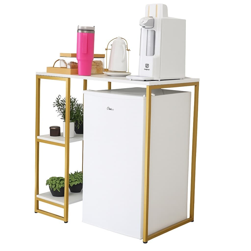 Mesa Balcão Estilo Industrial com Prateleira Café Frigobar Aço e MDF Bancada Moderna Decorativa