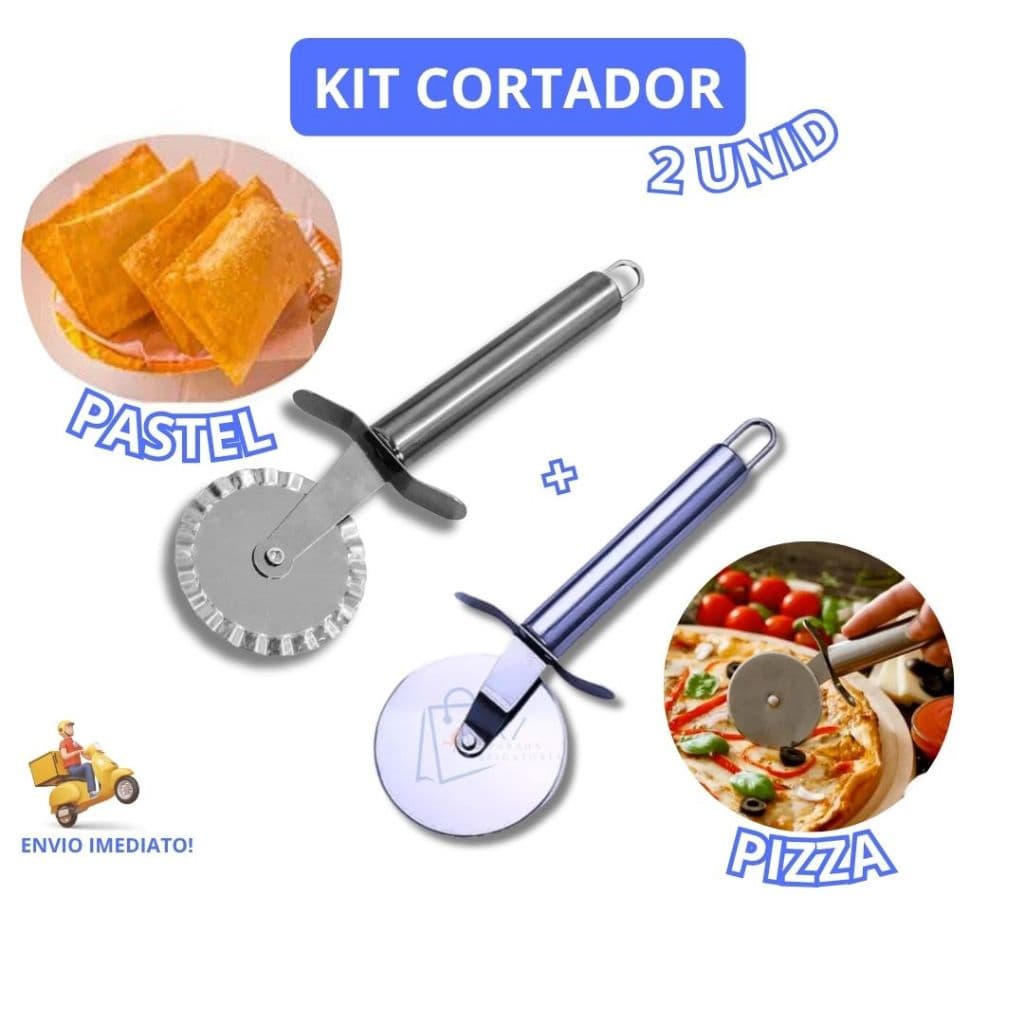 kit 2 Carretilha Cortadores Em Aço Inox Cortar Massas Pastel Pizzas e Fechador de Pastel Cortador De Pizza