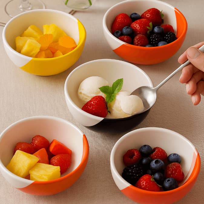 Kit Tigela de Cerâmica Premium Bicolor- Cumbuca 400ml - Bowl Jogo de Sobremesa Tigela Bowls Kit Bowl