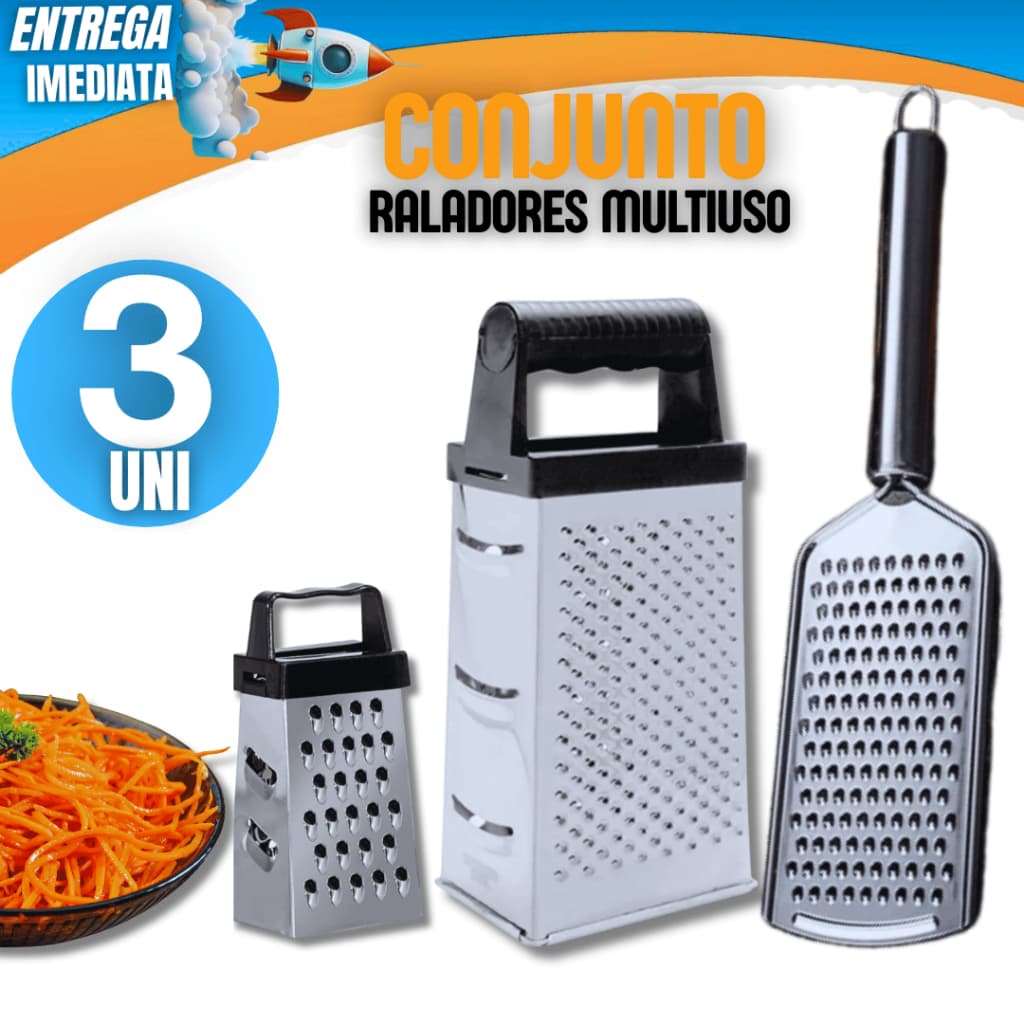 03 Unidades de Raladores Ralador - Ralador 24cm manual Inox Ralador 4 faces Mini Ralador Verduras Legumes Queijo