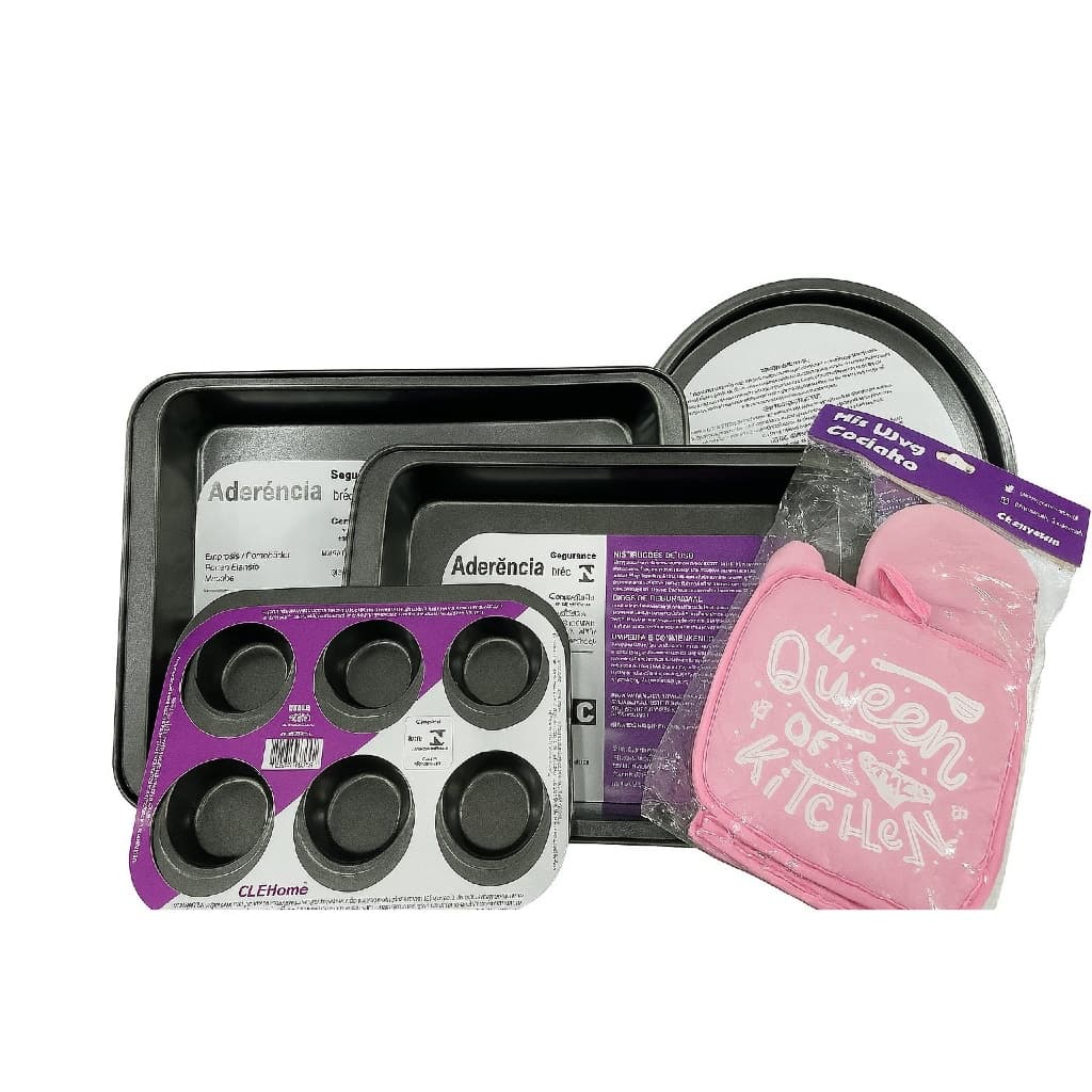 Forma KIT COM 5 Forma Assadeira Retangular Pizza assadeira 37cm Cupcake 6 Furos e Luva de Cozinha