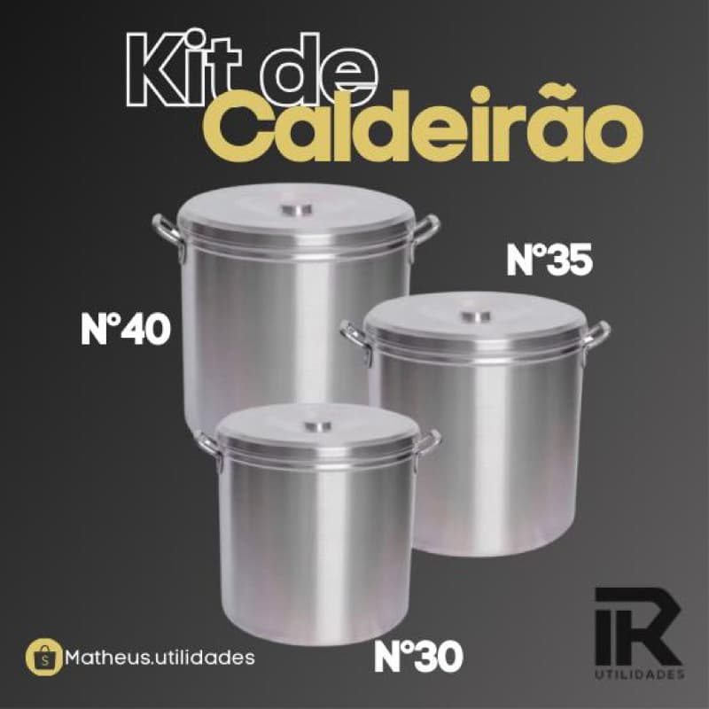 Kit 3 Caldeirão de alumínio grande Linha Hotel nº 30, 35 e 40 / Panela de alumínio /Caldeirão/ Caldeirão de Alumínio
