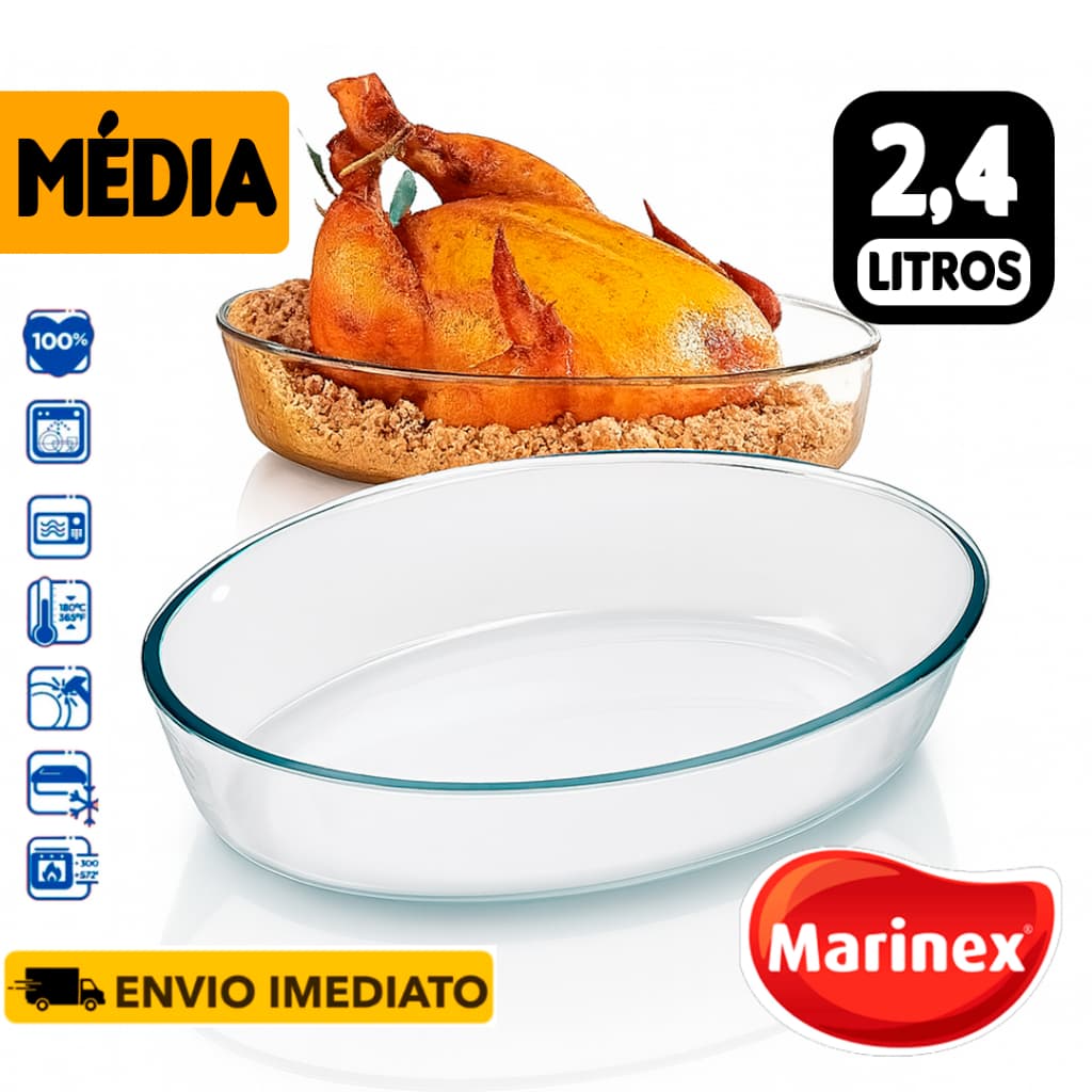 Forma Oval Clássica Marinex Travessa 2,4 Litros 30 cm – Vidro Resistente para Sobremesas e Forno