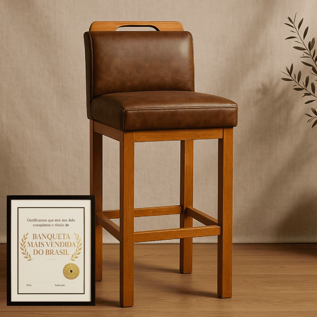 Banqueta Alta Com Encosto Para Area Gourmet, Banqueta De Balcão De Cozinha Bancada Bistro Courissimo