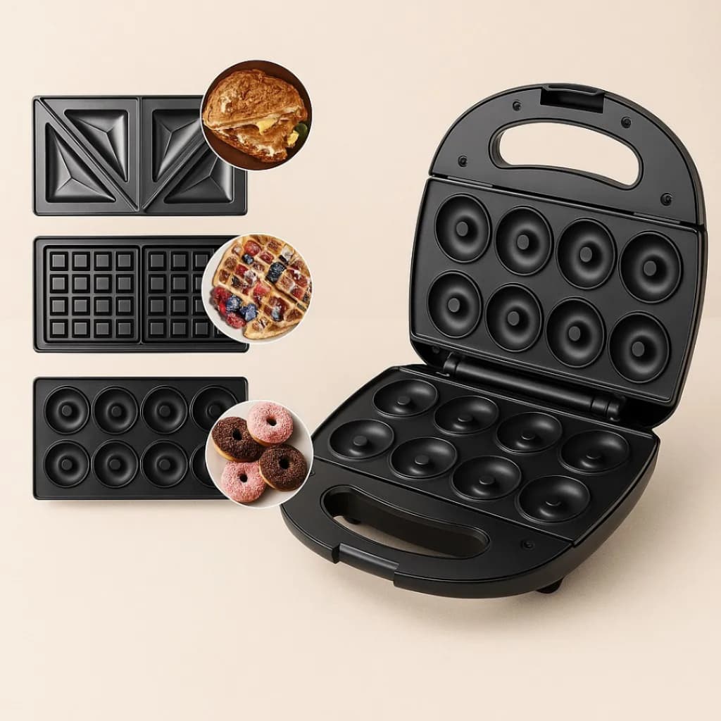 Sanduicheira 3 Em 1 AntiaderentPortátil Sanduicheiras Waffle Donuts Fast