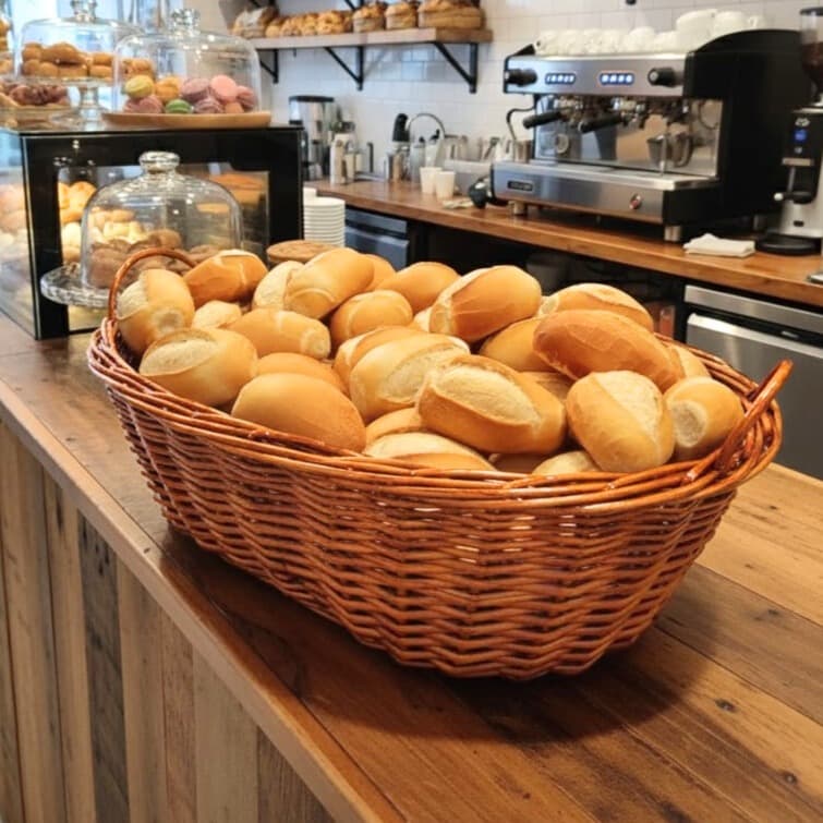 Cesta de Padaria de Vime Cesto Para Pães com Alça Engomadeira Expositor Pão Padeira Decorativa