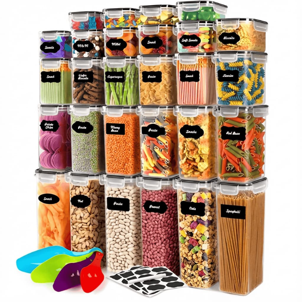 Kit 28 Potes Herméticos Porta Mantimento Transparente Organizador Armário Despensa Cozinha Alimentos