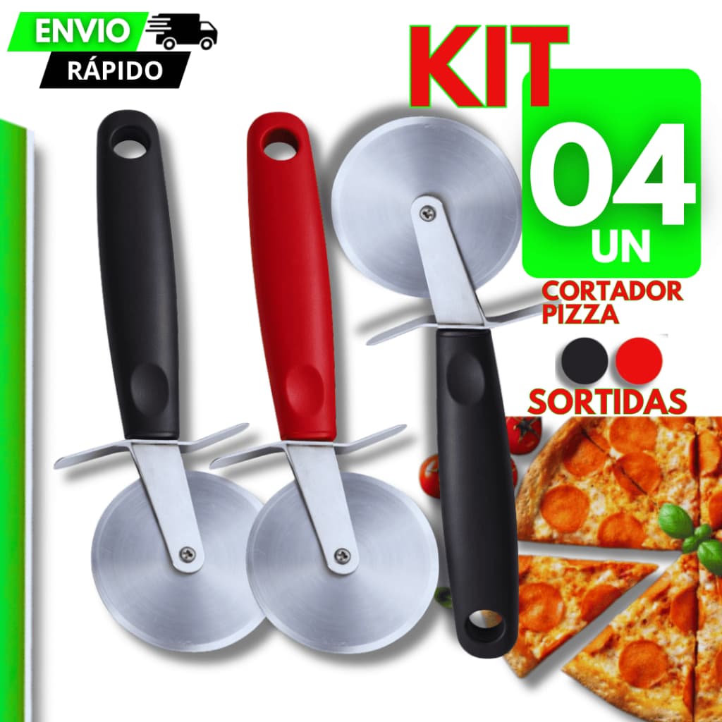 Conjunto 4 Cortador de Pizza Fatiador de pizza Cortador de Massa INOX Linha Black Premium Utilidades
