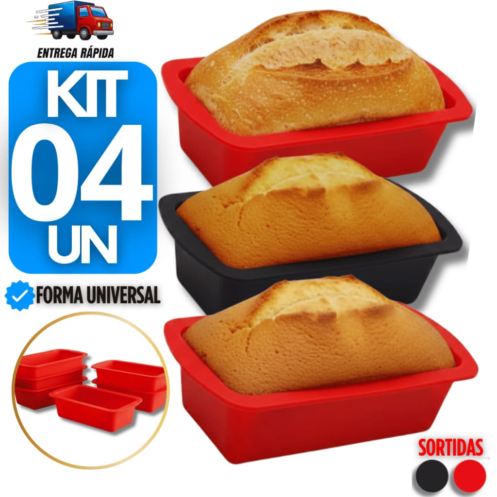 Kit 4 Formas Retangular em Silicone Molde para Pão Caseiro e Bolo inglês Assadeira Forma assadeira