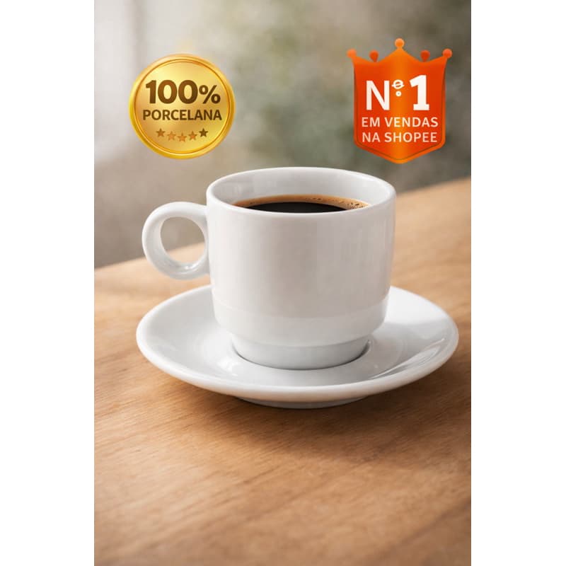 Xícaras empilhavel de Café chá com Pires 150ml – Porcelana Branca Fina  kit de café, cantinho do café conjunto moderno