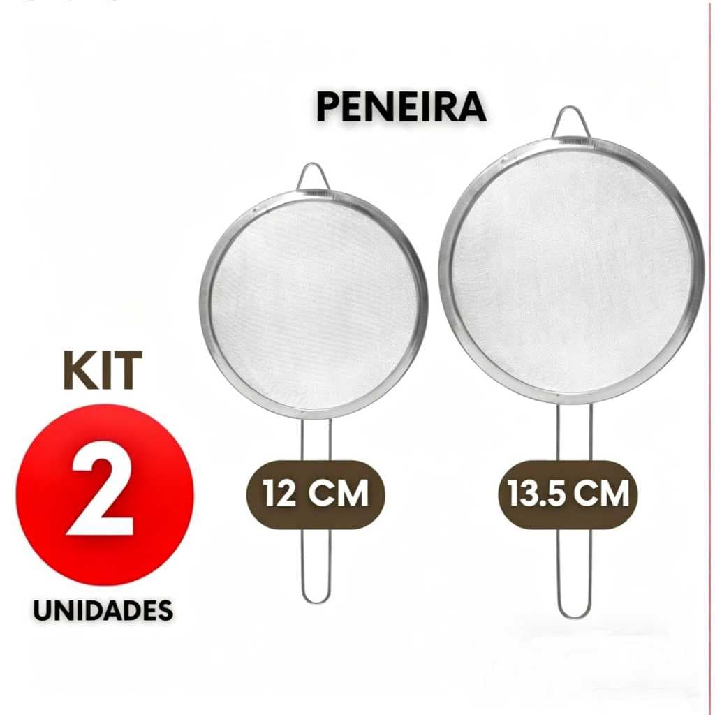 peneira inox, kit com 2 peneira cozinha, peneira fina, coador inox, peneira com cabo, Peneira de Cozinha Inox