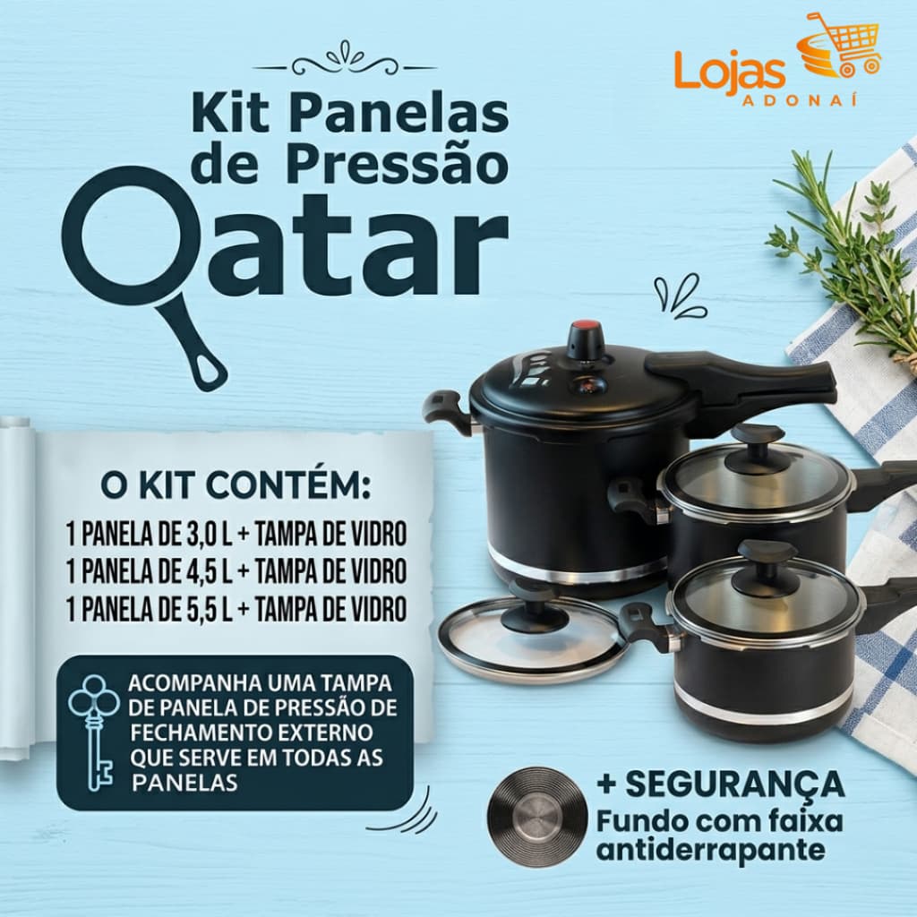 Jogo de Panelas Com Panela de Pressão Antiaderente 3 Panelas Que Viram Panela de Pressão 3L 4,5L 5,5L - Alumínio Premium