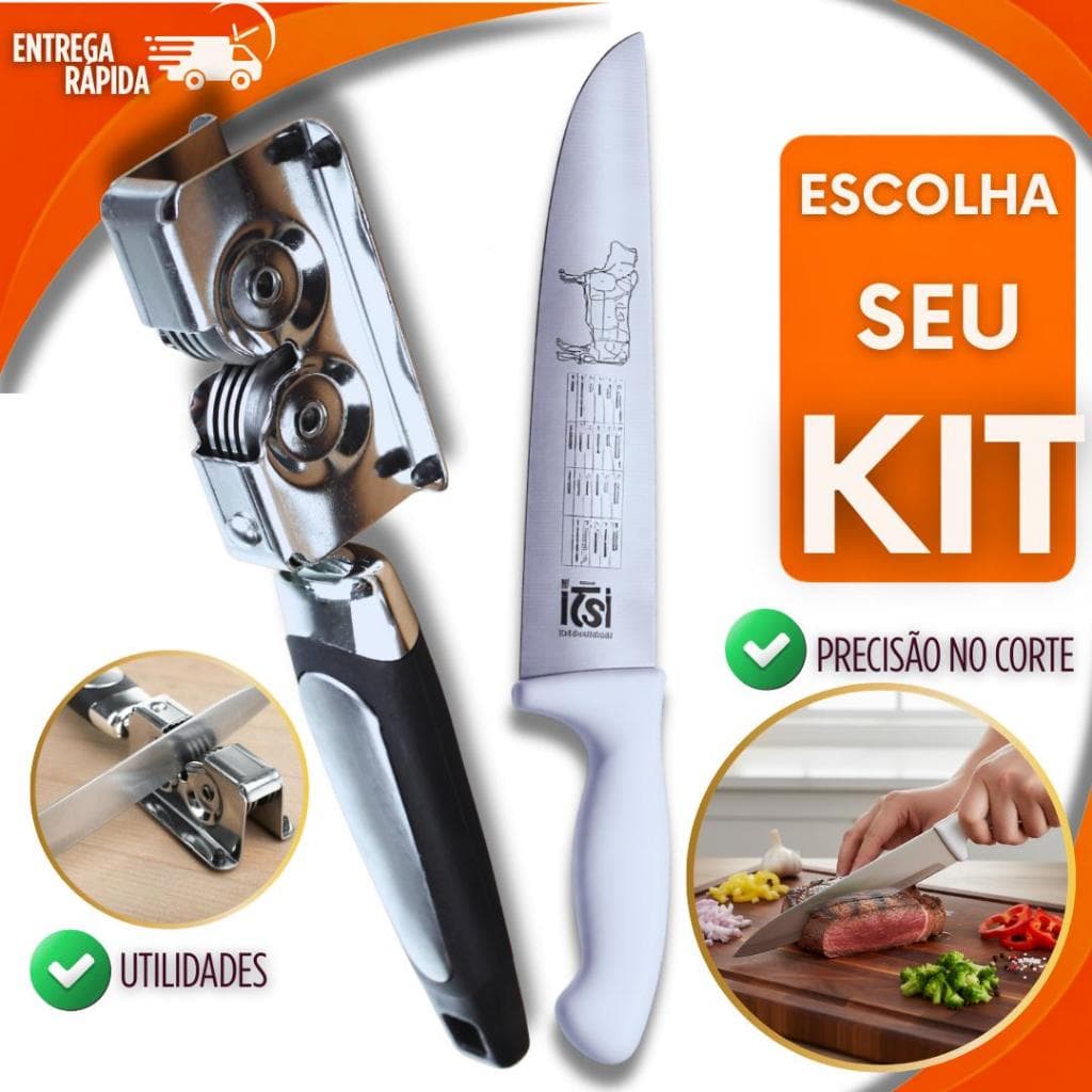 Kit Faca Açougue e Amolador de Faca ou Amolador de faca ou Faca de Açougue 10 Polegadas
