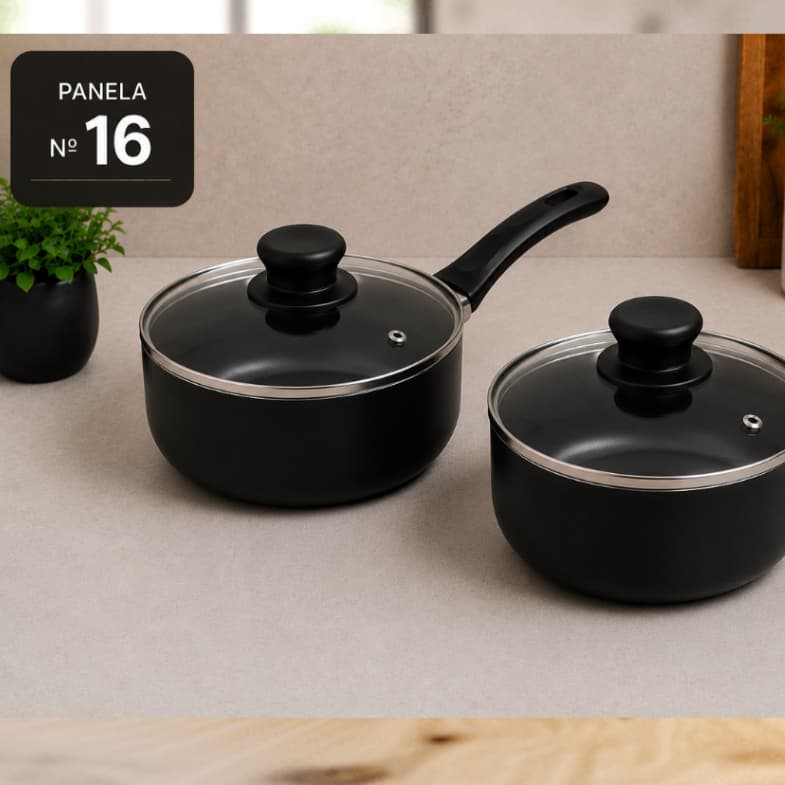 2 Panelas tamanho 16cm - caçarola - panela feijão - panela com cabo - panela pequena  de mingual - panela preta