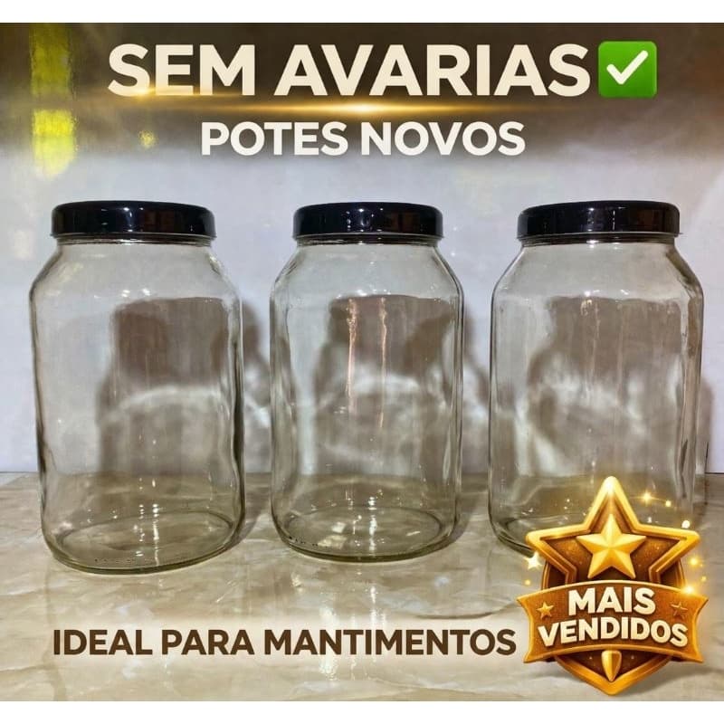 Kit 3 Potes de Vidro 3L com Tampa | Pote para Mantimentos Grande | Organizador de Cozinha e Despensa