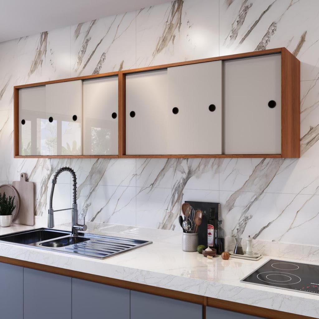 Armário Aéreo Cozinha 6 Portas Deslizantes 180cm Organizador Suspenso Armário Elevado para Lavanderia e Cozinha