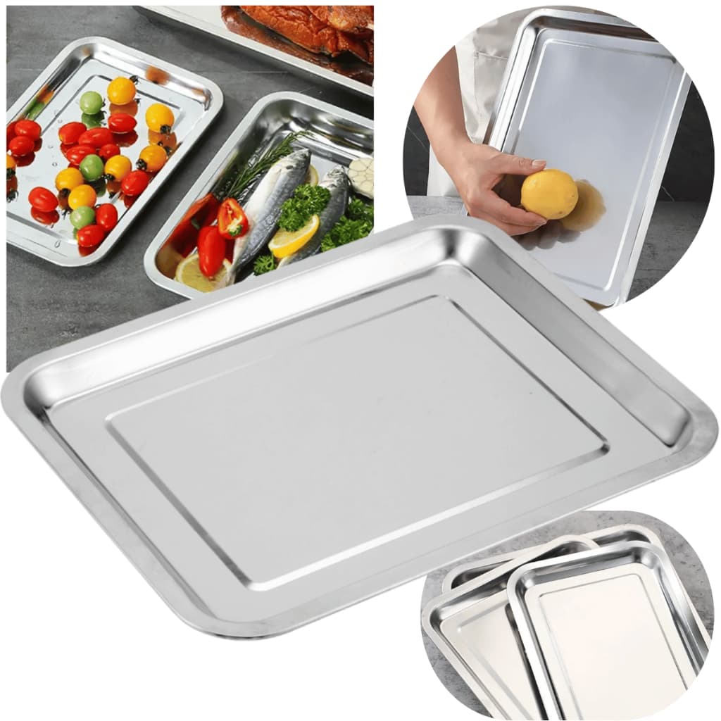 Travessa Inox 36x27cm Baixa para Forno Gratinar Frutas Lanches Servir Mesa Cozinha Resistente