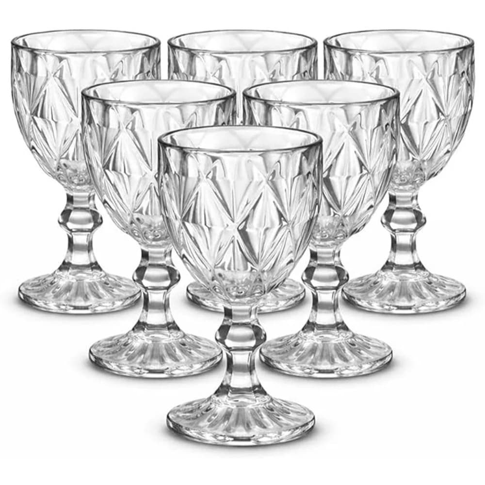 Jogo De Taças Diamond Cristal Vidro Taça De Vinho 340 Ml 6 Peças Home UtilidadesJogo De Taças Diamond Cristal Vidro Taça