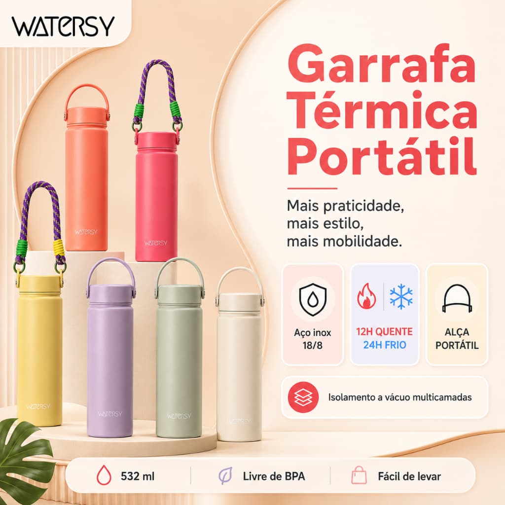 Watersy Garrafa Térmica Garrafa Espacial Quente Frio Com Isolamento Térmico 532ml garrafa térmica de água inox 304