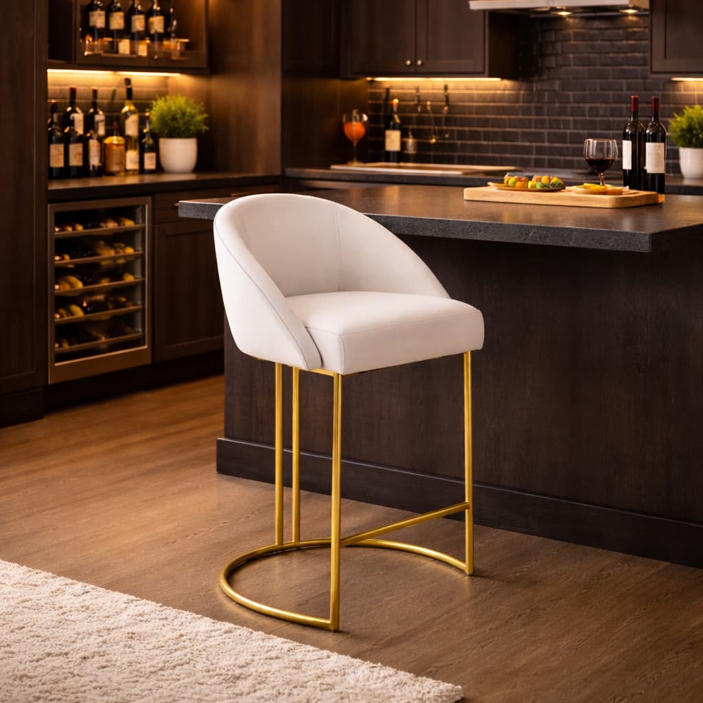 Cadeira Banqueta Alta Lua Base Metálica Dourada Balcão Área Gourmet - Banqueta para Ilha Cozinha Americana
