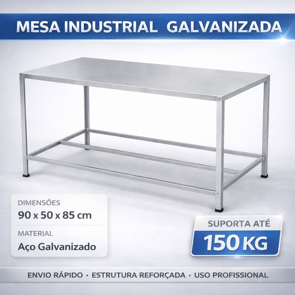 Mesa Auxiliar Bancada Aço Industrial Bandejas Cozinha Prateleira Base Reforçada 90x50x85