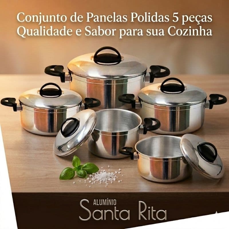 Jogo de Panelas 5 Peças Alumínio Polida  Grossa 1,8mm + BARATO Caçarola Panela Caçarolas Grande Alumínio Resistente