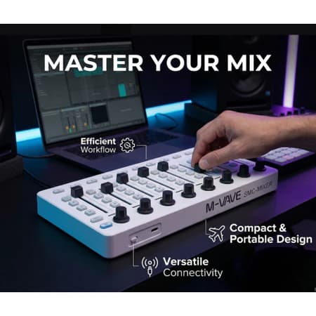 M-VAVE SMC-Mixer Wireless MIDI Controller Mixing Console BT Connection USB Controller Mixer for Most Electroacoustic Ins