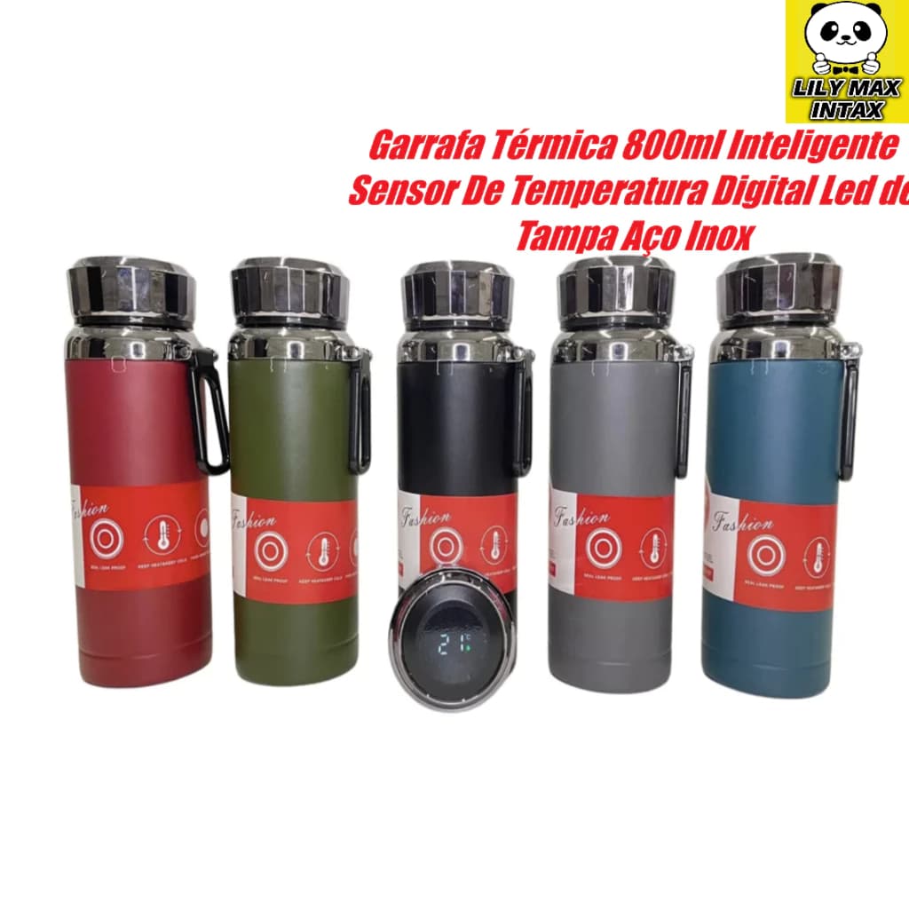 Garrafa Térmica 800ml Inteligente Sensor De Temperatura Digital Led de Tampa Aço Inox Café Água Quente Gelado Garrafa Térmica 800ml  Quente & Frio Com Isolamento Térmico De Grande Capacidade, Garrafa 800ml Inox Térmica COM LED